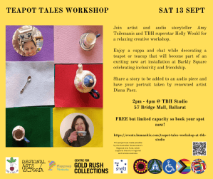 Colourful workshop invite for Teapot Tales
