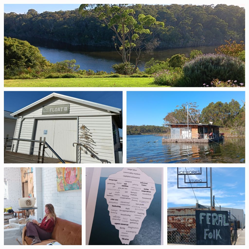 Collage of images, with east gippsland lakes, buildings and art